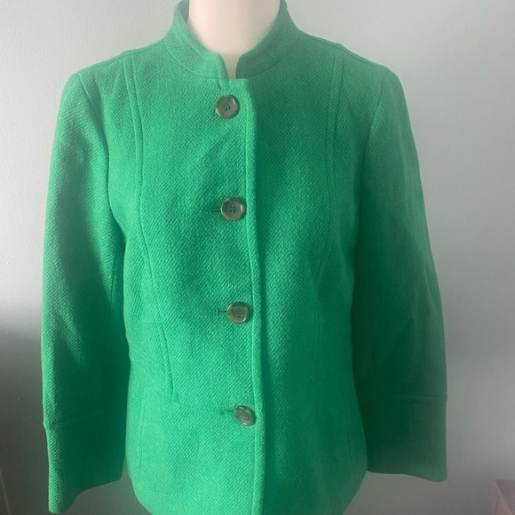 Talbots Kelly Green Wool blend Mandarin collar Peplum blazer - Picture 7 of 15